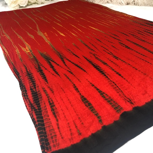 Tie-Dye Scarf Long Orange Yellow Black Fall Autumn 22.5 x 73 - Picture 4 of 9